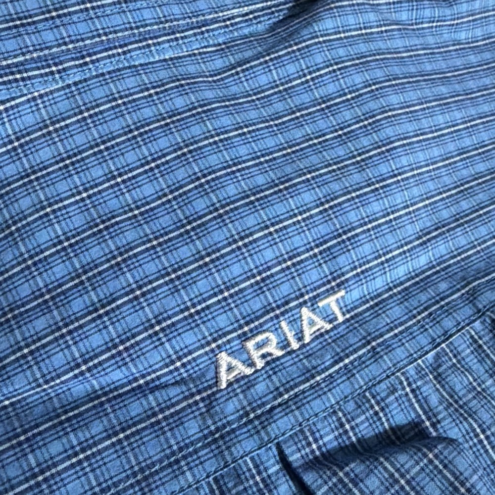 Ariat Pro Series Men's Button Down Shirt M Blue Plaid Long Sleeve Pocket - Picture 12 of 12